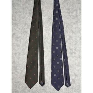 Lot 2 Brooks Brothers Makers Silk Ties USA Geometric Blue Black 3.5"